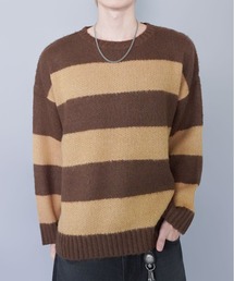 【美品】CORTINA ブラウン系ボーダーニット M-L セーター ITALIA ボーダー ニット（レディースファッション）の通販