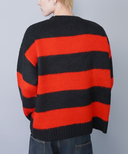 SPINNS（スピンズ）の「モヘアタッチボーダーニット/太めボーダー/チクチクしない軽い着心地（ニット/セーター・メンズ・ホワイト×ブラック/グレー系その他/ブラウン系その他/ブルー系その他/レッド系その他/ピンク系その他・ONESIZE）」の10枚目の写真