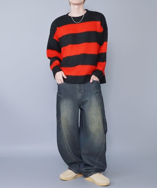 SPINNS（スピンズ）の「モヘアタッチボーダーニット/太めボーダー/チクチクしない軽い着心地（ニット/セーター・メンズ・ホワイト×ブラック/グレー系その他/ブラウン系その他/ブルー系その他/レッド系その他/ピンク系その他・ONESIZE）」の16枚目の写真