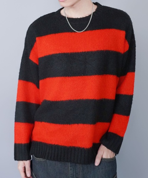 SPINNS（スピンズ）の「モヘアタッチボーダーニット/太めボーダー/チクチクしない軽い着心地（ニット/セーター・メンズ・ホワイト×ブラック/グレー系その他/ブラウン系その他/ブルー系その他/レッド系その他/ピンク系その他・ONESIZE）」の15枚目の写真