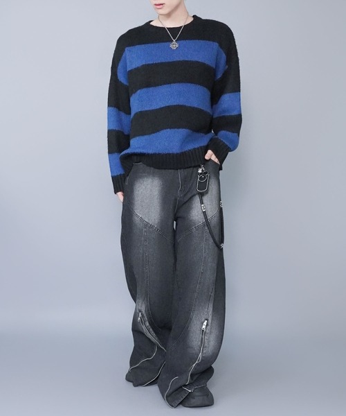 SPINNS（スピンズ）の「モヘアタッチボーダーニット/太めボーダー/チクチクしない軽い着心地（ニット/セーター・メンズ・ホワイト×ブラック/グレー系その他/ブラウン系その他/ブルー系その他/レッド系その他/ピンク系その他・ONESIZE）」の22枚目の写真