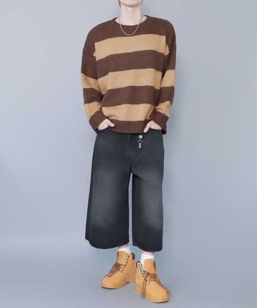 SPINNS（スピンズ）の「モヘアタッチボーダーニット/太めボーダー/チクチクしない軽い着心地（ニット/セーター・メンズ・ホワイト×ブラック/グレー系その他/ブラウン系その他/ブルー系その他/レッド系その他/ピンク系その他・ONESIZE）」の18枚目の写真