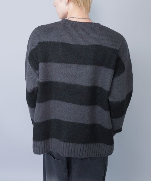 SPINNS（スピンズ）の「モヘアタッチボーダーニット/太めボーダー/チクチクしない軽い着心地（ニット/セーター・メンズ・ホワイト×ブラック/グレー系その他/ブラウン系その他/ブルー系その他/レッド系その他/ピンク系その他・ONESIZE）」の14枚目の写真