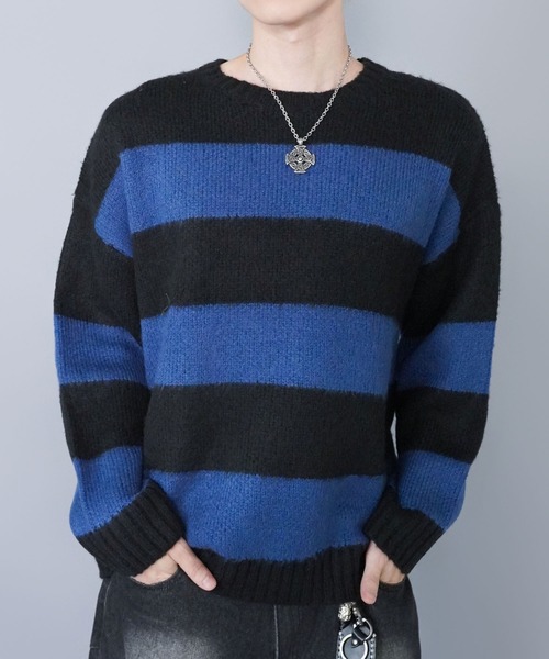 SPINNS（スピンズ）の「モヘアタッチボーダーニット/太めボーダー/チクチクしない軽い着心地（ニット/セーター・メンズ・ホワイト×ブラック/グレー系その他/ブラウン系その他/ブルー系その他/レッド系その他/ピンク系その他・ONESIZE）」の13枚目の写真