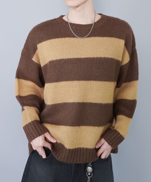 SPINNS（スピンズ）の「モヘアタッチボーダーニット/太めボーダー/チクチクしない軽い着心地（ニット/セーター・メンズ・ホワイト×ブラック/グレー系その他/ブラウン系その他/ブルー系その他/レッド系その他/ピンク系その他・ONESIZE）」の11枚目の写真