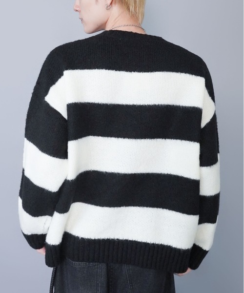 セール】モヘアタッチボーダーニット/太めボーダー/チクチクしない軽い