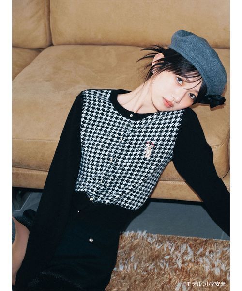 LILY BROWN(リリーブラウン)の「Lily Bearコンパクトカーディガン(カーディガン/ボレロ・レディース・レッド/ピンク/チェック/ターコイズブルー/アイボリー・F)」の5枚目の写真