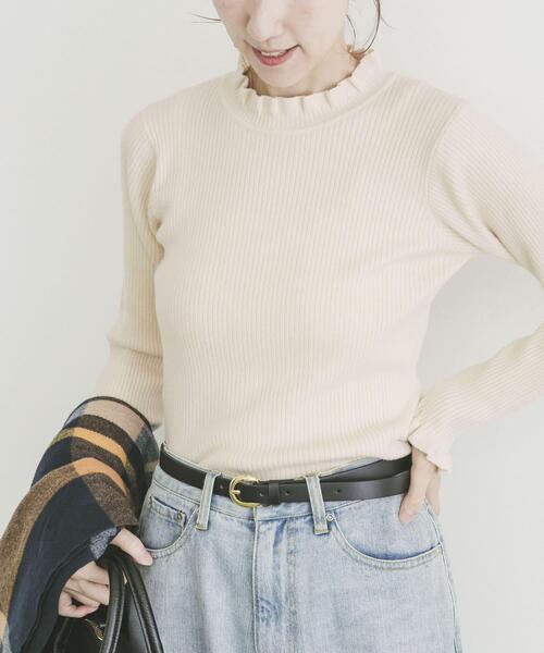 ITEMS URBANRESEARCH（アイテムズ アーバンリサーチ）の「フリルリブニット（ニット/セーター・レディース・モカ/オフホワイト/ブラック・FREE）」の6枚目の写真