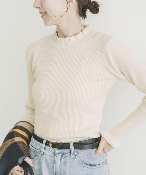 ITEMS URBANRESEARCH（アイテムズ アーバンリサーチ）の「フリルリブニット（ニット/セーター・レディース・モカ/オフホワイト/ブラック・FREE）」の7枚目の写真