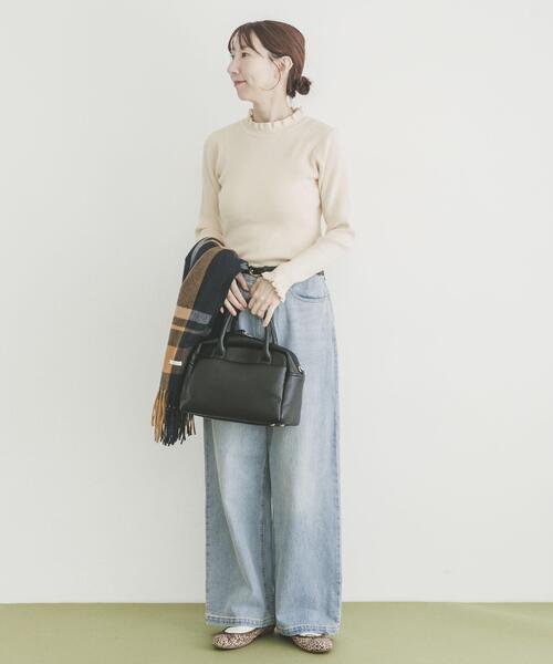 ITEMS URBANRESEARCH（アイテムズ アーバンリサーチ）の「フリルリブニット（ニット/セーター・レディース・モカ/オフホワイト/ブラック・FREE）」の9枚目の写真