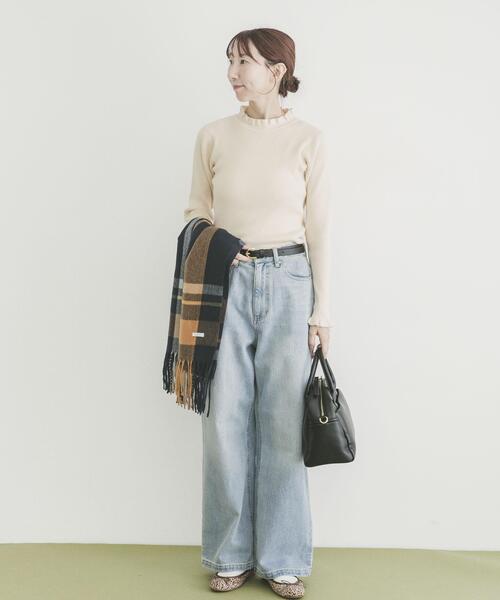 ITEMS URBANRESEARCH（アイテムズ アーバンリサーチ）の「フリルリブニット（ニット/セーター・レディース・モカ/オフホワイト/ブラック・FREE）」の10枚目の写真