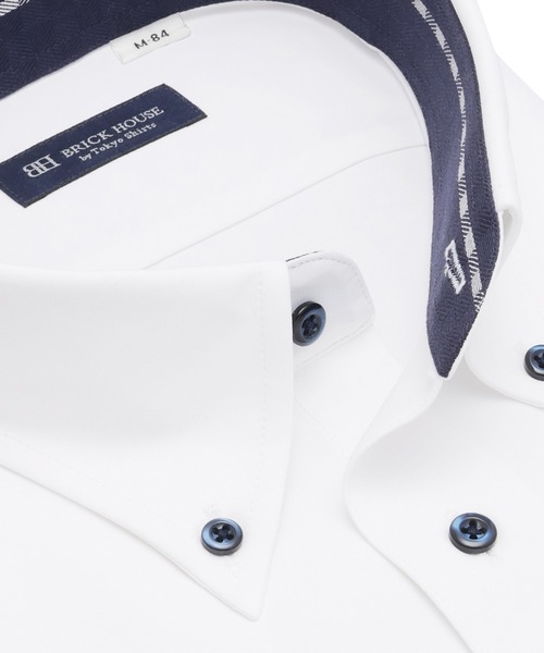 TOKYO SHIRTS（トウキョウシャツ）の「形態安定ノンアイロン ボタンダウン 長袖ストレッチビジネスワイシャツ（ビジネスシャツ・メンズ・ホワイト・首回り39cm-裄丈80cm/首回り39cm-裄丈84cm/首回り41cm-裄丈82cm/首回り41cm-裄丈86cm/首回り42cm-裄丈82cm/首回り42cm-裄丈86cm/首回り43cm-裄丈82cm/首回り43cm-裄丈86cm/首回り37cm-裄丈80cm）」の2枚目の写真