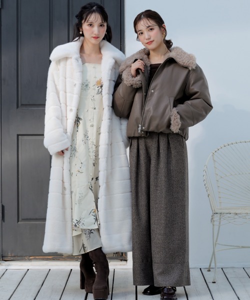 セール】ニュアンスラインフェイクファーコート 秋服 冬服（ムートン