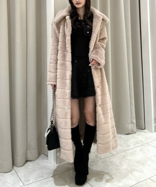 セール】ニュアンスラインフェイクファーコート 秋服 冬服（ムートン