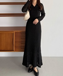 callautia（カラウティア）の「カットレース長袖ポロワンピース(ペチワンピースセット)（ワンピース）」