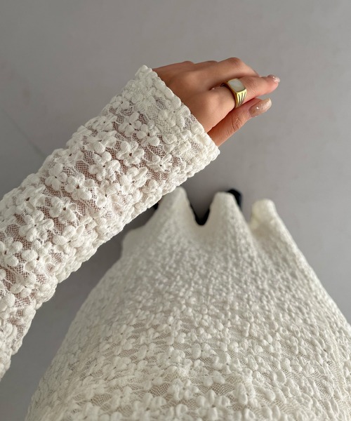 カットレース長袖ポロワンピース(ペチワンピースセット)(ワンピース)|callautia(カラウティア)