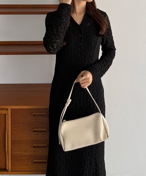 カットレース長袖ポロワンピース(ペチワンピースセット)(ワンピース)|callautia(カラウティア)