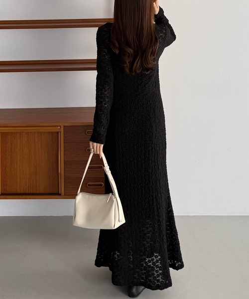 カットレース長袖ポロワンピース(ペチワンピースセット)(ワンピース)|callautia(カラウティア)