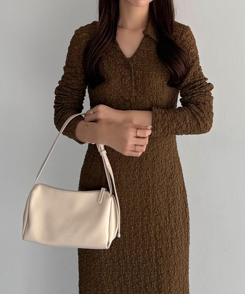 カットレース長袖ポロワンピース(ペチワンピースセット)(ワンピース)|callautia(カラウティア)