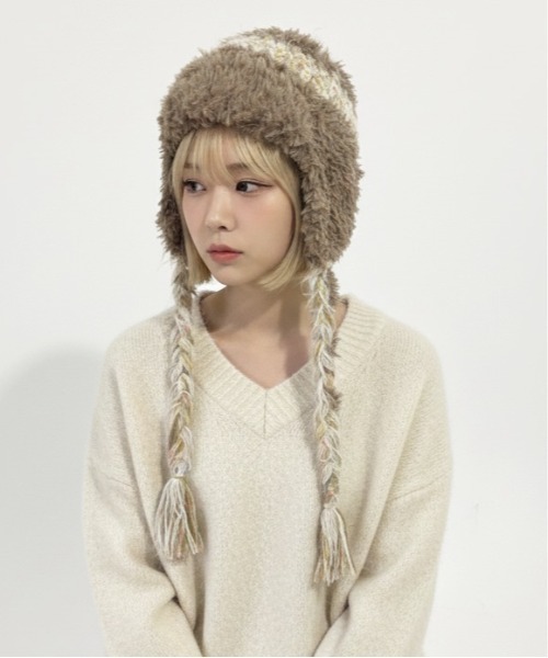 セール】【HIKA】耳あて付きボーダーニットCAP（ニットキャップ