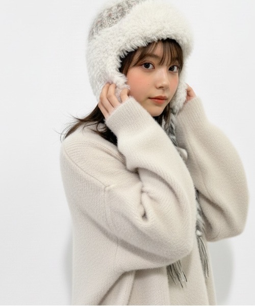 セール】【HIKA】耳あて付きボーダーニットCAP（ニットキャップ