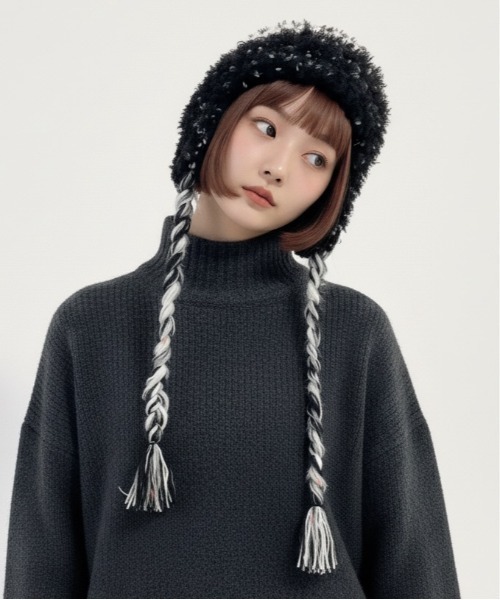 HIKA（ヒカ）の「【HIKA】耳あて付きボーダーニットCAP（ニットキャップ/ビーニー・レディース・イエロー/ホワイト/ブルー/ブラウン系その他/ブラック・FREE）」の3枚目の写真