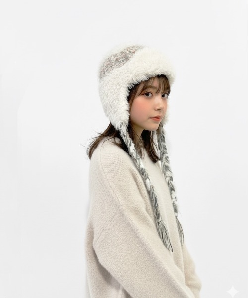 HIKA（ヒカ）の「【HIKA】耳あて付きボーダーニットCAP（ニットキャップ/ビーニー・レディース・イエロー/ホワイト/ブルー/ブラウン系その他/ブラック・FREE）」の7枚目の写真