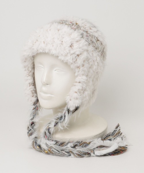 HIKA（ヒカ）の「【HIKA】耳あて付きボーダーニットCAP（ニットキャップ/ビーニー・レディース・イエロー/ホワイト/ブルー/ブラウン系その他/ブラック・FREE）」の8枚目の写真