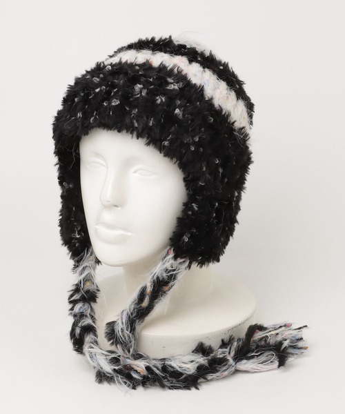 HIKA（ヒカ）の「【HIKA】耳あて付きボーダーニットCAP（ニットキャップ/ビーニー・レディース・イエロー/ホワイト/ブルー/ブラウン系その他/ブラック・FREE）」の9枚目の写真
