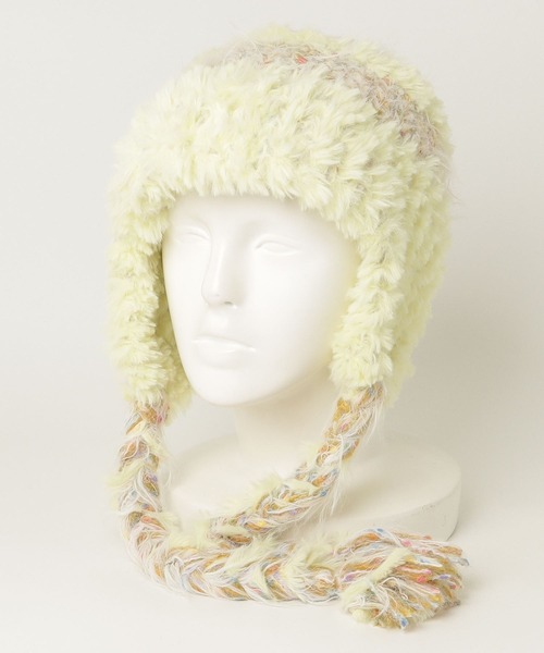 HIKA（ヒカ）の「【HIKA】耳あて付きボーダーニットCAP（ニットキャップ/ビーニー・レディース・イエロー/ホワイト/ブルー/ブラウン系その他/ブラック・FREE）」の10枚目の写真