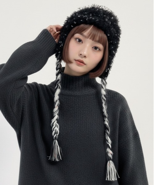 HIKA（ヒカ）の「【HIKA】耳あて付きボーダーニットCAP（ニットキャップ/ビーニー・レディース・イエロー/ホワイト/ブルー/ブラウン系その他/ブラック・FREE）」の13枚目の写真