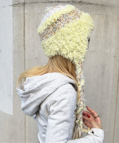HIKA（ヒカ）の「【HIKA】耳あて付きボーダーニットCAP（ニットキャップ/ビーニー・レディース・イエロー/ホワイト/ブルー/ブラウン系その他/ブラック・FREE）」の18枚目の写真