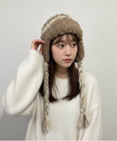 HIKA（ヒカ）の「【HIKA】耳あて付きボーダーニットCAP（ニットキャップ/ビーニー・レディース・イエロー/ホワイト/ブルー/ブラウン系その他/ブラック・FREE）」の19枚目の写真