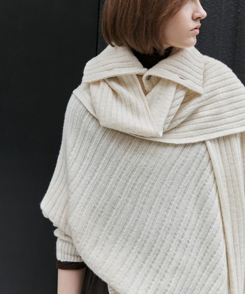 セール】【tageechita】アシンメトリー ハイネック スヌードニット