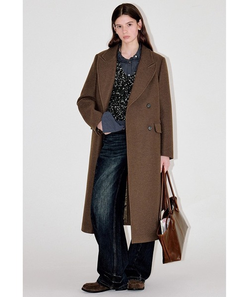 ウエストベルト付き ウール チェスターロングコート FD25W028【Fano