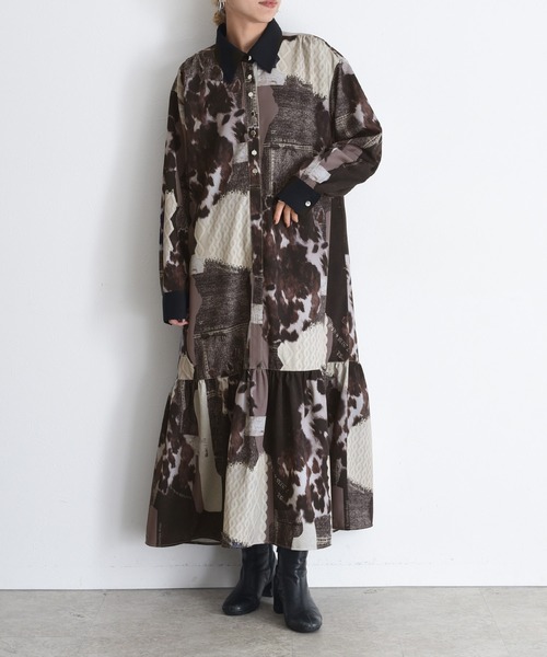 カウ柄デニムコラージュptボウタイOP（ワンピース）｜Eimee Law