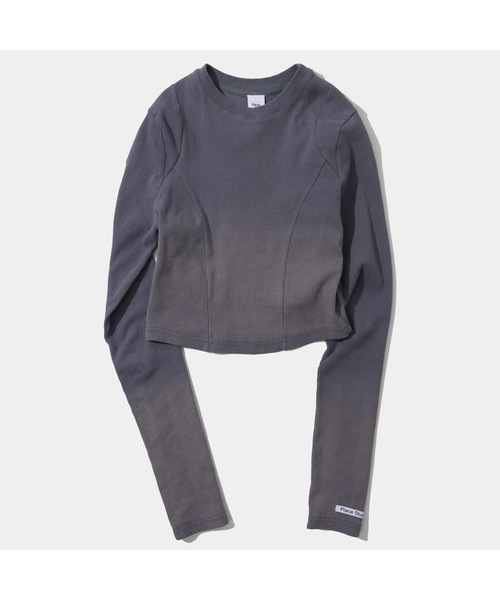 PLACE STUDIO（プレイススタジオ）の「ビンテージグラデーション切替スリム長袖ニットTシャツ _ 3COLOR（ニット/セーター・レディース・ダークブルー/グレー/ブルー・FREE）」の2枚目の写真