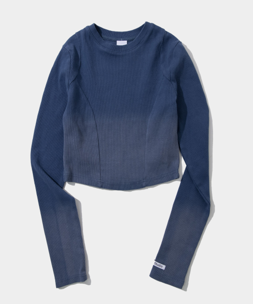 PLACE STUDIO（プレイススタジオ）の「ビンテージグラデーション切替スリム長袖ニットTシャツ _ 3COLOR（ニット/セーター・レディース・ダークブルー/グレー/ブルー・FREE）」の4枚目の写真