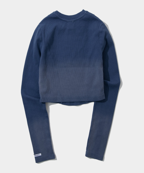 PLACE STUDIO（プレイススタジオ）の「ビンテージグラデーション切替スリム長袖ニットTシャツ _ 3COLOR（ニット/セーター・レディース・ダークブルー/グレー/ブルー・FREE）」の5枚目の写真