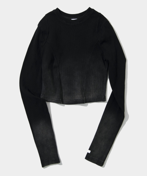 PLACE STUDIO（プレイススタジオ）の「ビンテージグラデーション切替スリム長袖ニットTシャツ _ 3COLOR（ニット/セーター・レディース・ダークブルー/グレー/ブルー・FREE）」の6枚目の写真