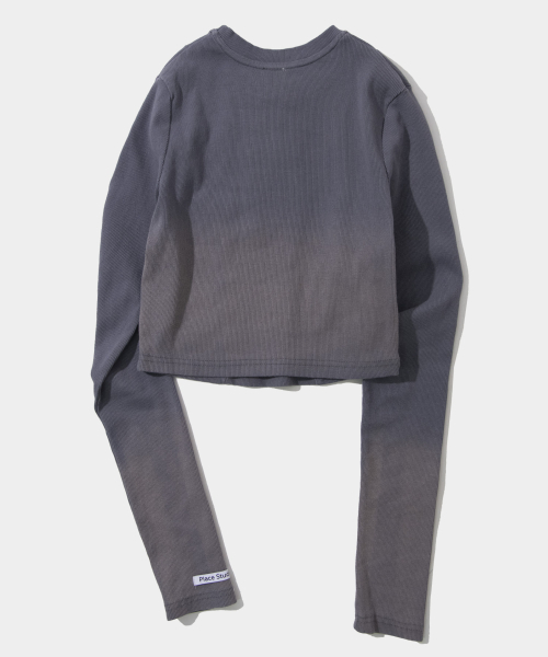 PLACE STUDIO（プレイススタジオ）の「ビンテージグラデーション切替スリム長袖ニットTシャツ _ 3COLOR（ニット/セーター・レディース・ダークブルー/グレー/ブルー・FREE）」の9枚目の写真