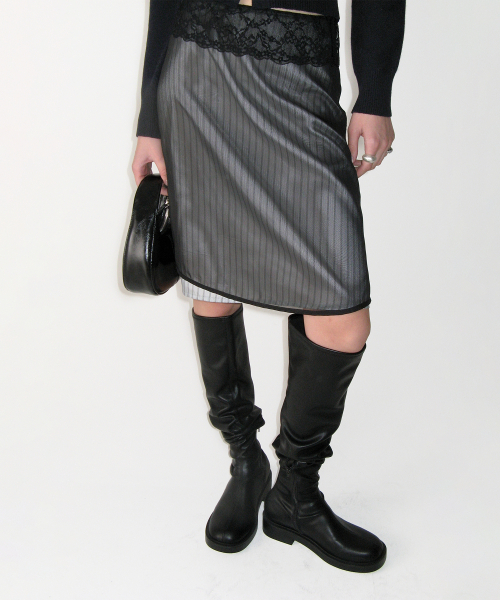 Lace Layered Midi Skirt BLACK