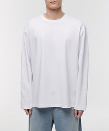 シルケットリラックスドクルーネック長袖Tシャツ[ホワイト]