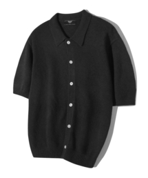 ウォッシャブルブックルカラー 半袖ニット(PURE BLACK)