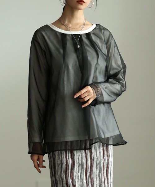 Sawa a la mode(サワアラモード)の「オーガンジーレイヤードプルオーバー(シャツ/ブラウス・レディース・ブラック/ブラック×グレー・FREE)」の2枚目の写真