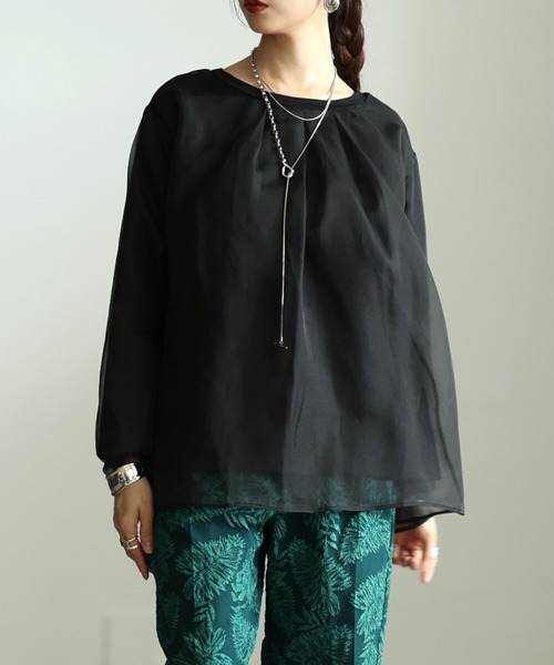 Sawa a la mode(サワアラモード)の「オーガンジーレイヤードプルオーバー(シャツ/ブラウス・レディース・ブラック/ブラック×グレー・FREE)」の1枚目の写真