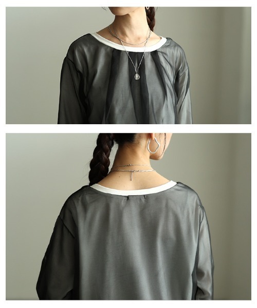 Sawa a la mode(サワアラモード)の「オーガンジーレイヤードプルオーバー(シャツ/ブラウス・レディース・ブラック/ブラック×グレー・FREE)」の7枚目の写真