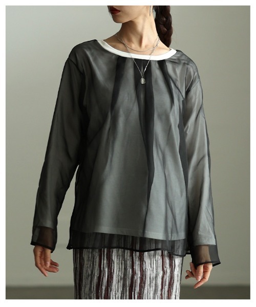 Sawa a la mode(サワアラモード)の「オーガンジーレイヤードプルオーバー(シャツ/ブラウス・レディース・ブラック/ブラック×グレー・FREE)」の10枚目の写真