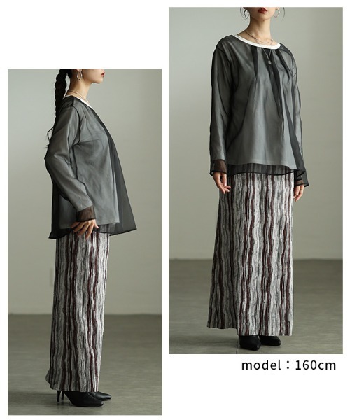 Sawa a la mode(サワアラモード)の「オーガンジーレイヤードプルオーバー(シャツ/ブラウス・レディース・ブラック/ブラック×グレー・FREE)」の12枚目の写真