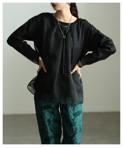 Sawa a la mode(サワアラモード)の「オーガンジーレイヤードプルオーバー(シャツ/ブラウス・レディース・ブラック/ブラック×グレー・FREE)」の16枚目の写真